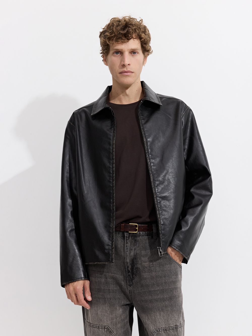 ג׳קט דמוי עור שטוף