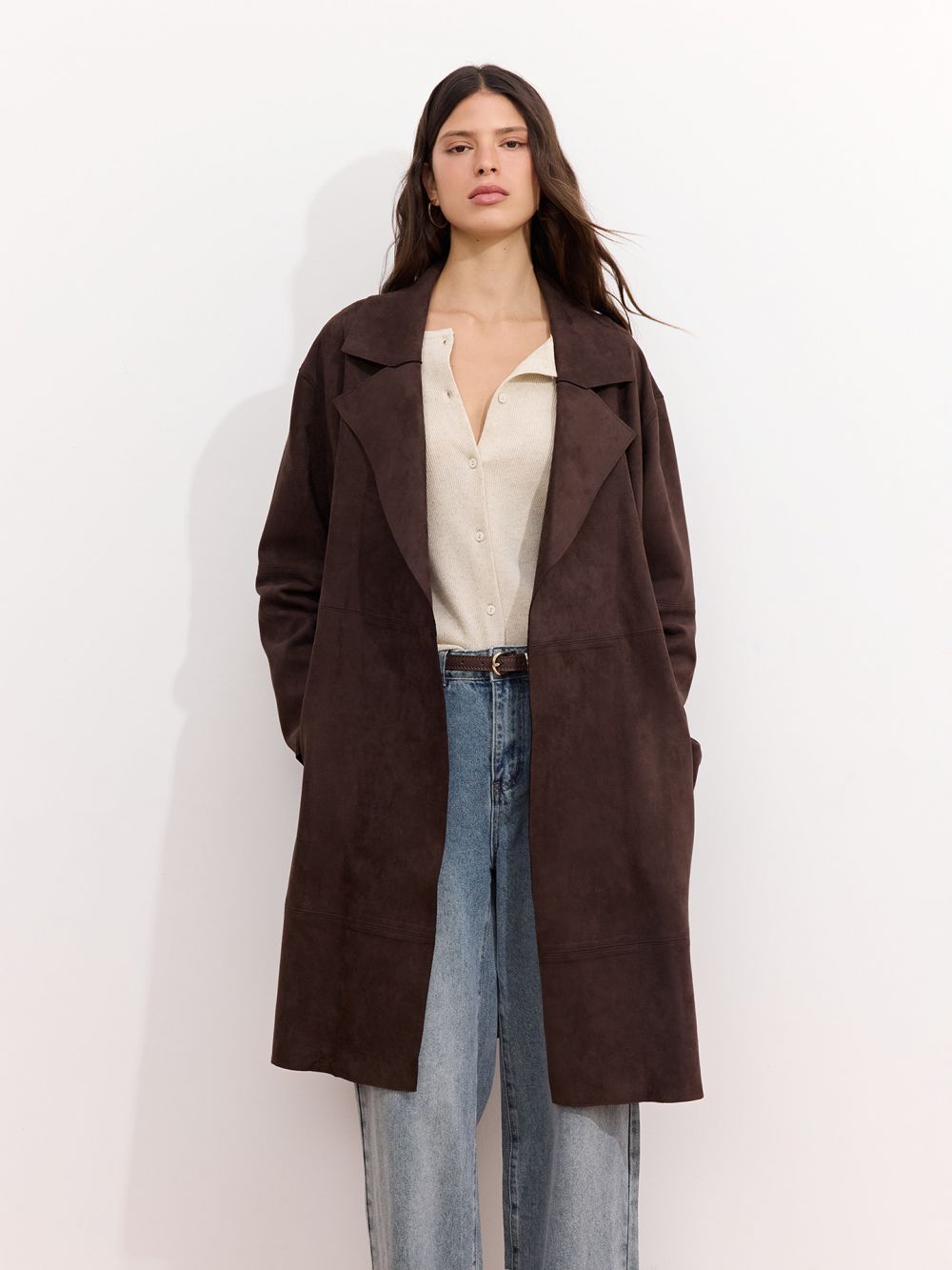 מעיל טרנץ׳ דמוי זמש