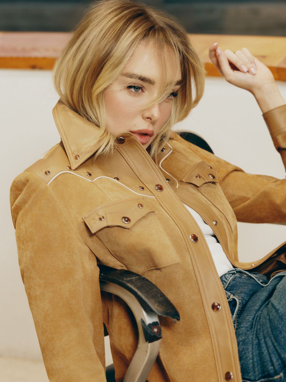 ז׳קט זמש עם שילובי עור