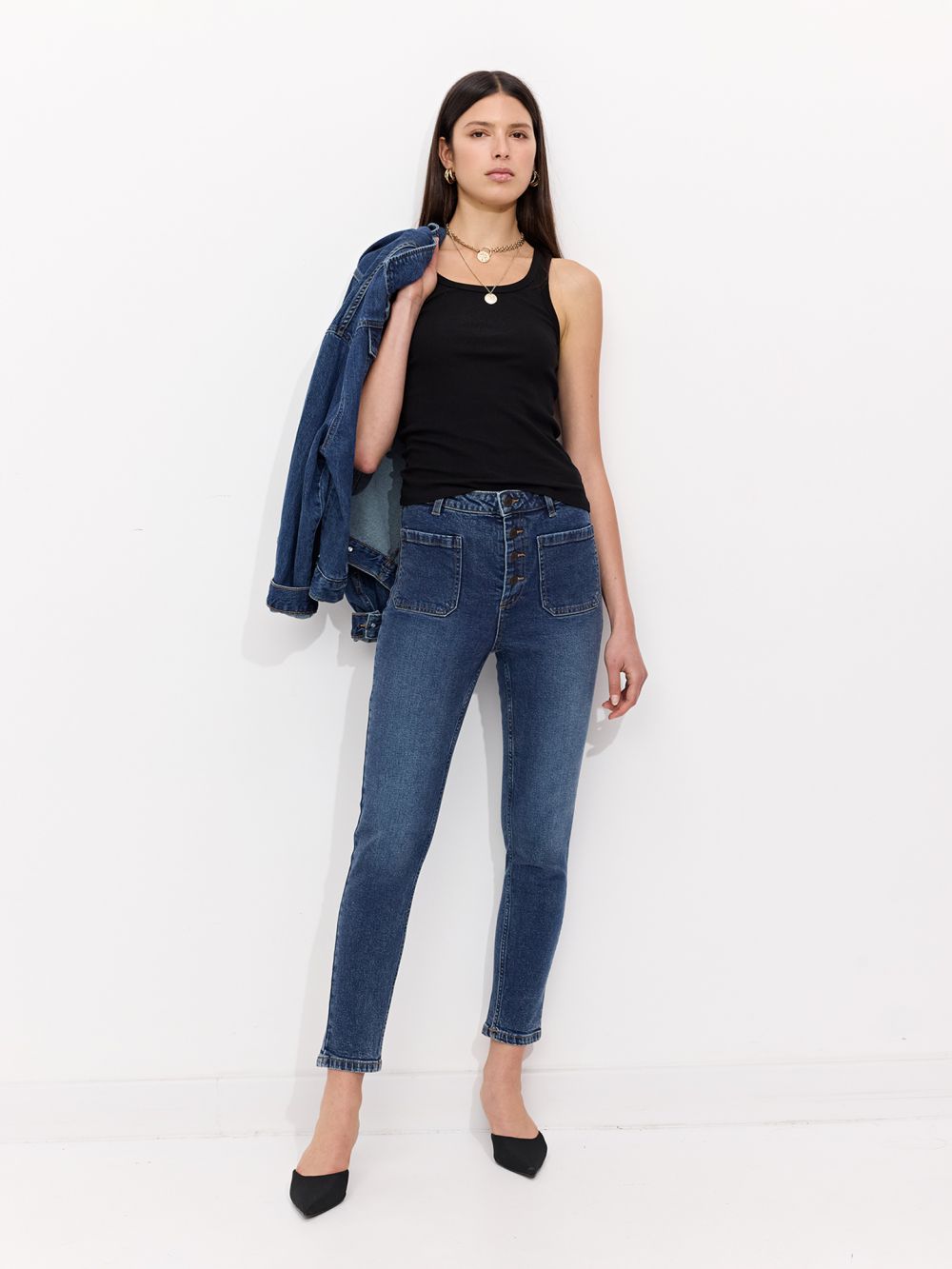 ג׳ינס SKINNY כפתורים וכיסים חיצוניים