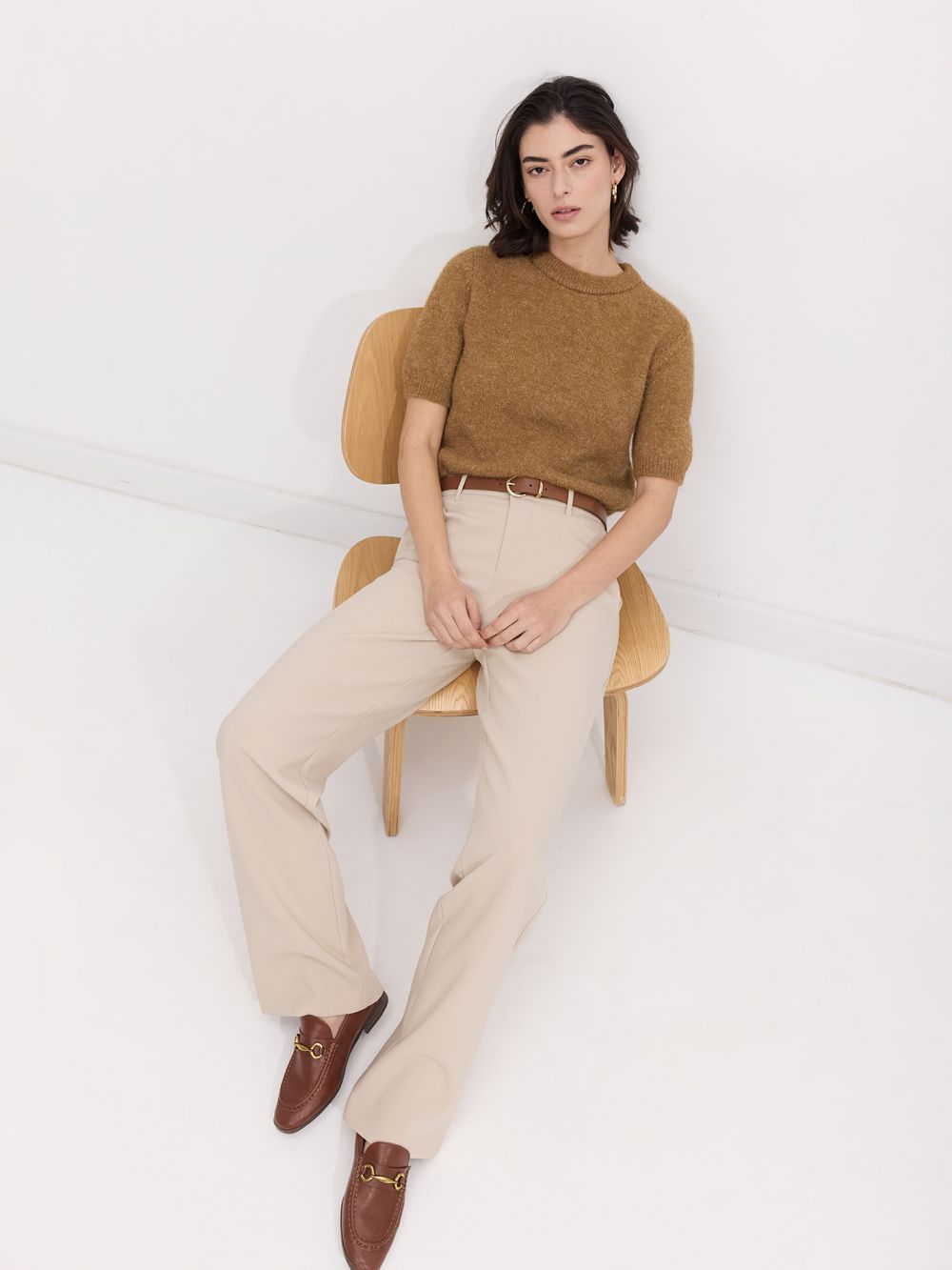 מכנסיים מחויטים WIDE-LEG עם חגורה