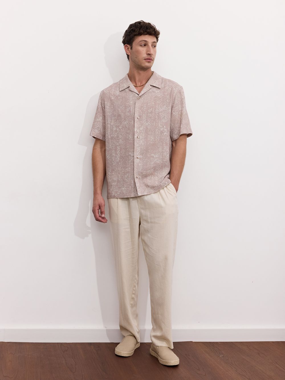 מכנסי תערובת פשתן עם גומי במותן