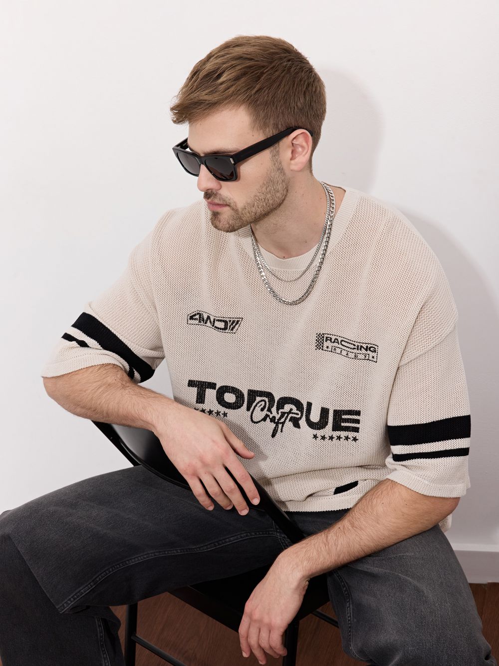 חולצת טי שירט קצרה סרוגה