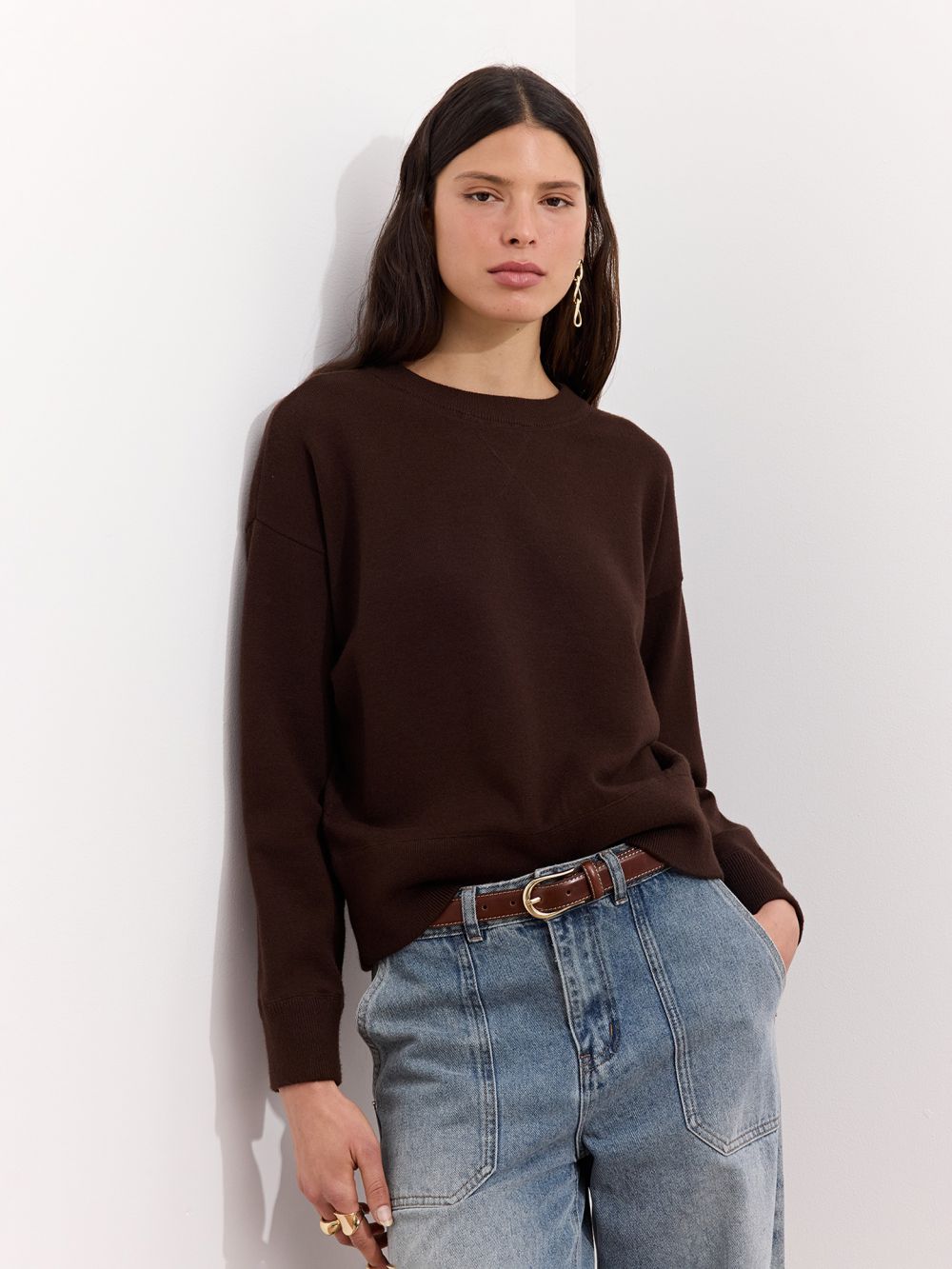 סווטשירט סריג חלק בסיומת ריב