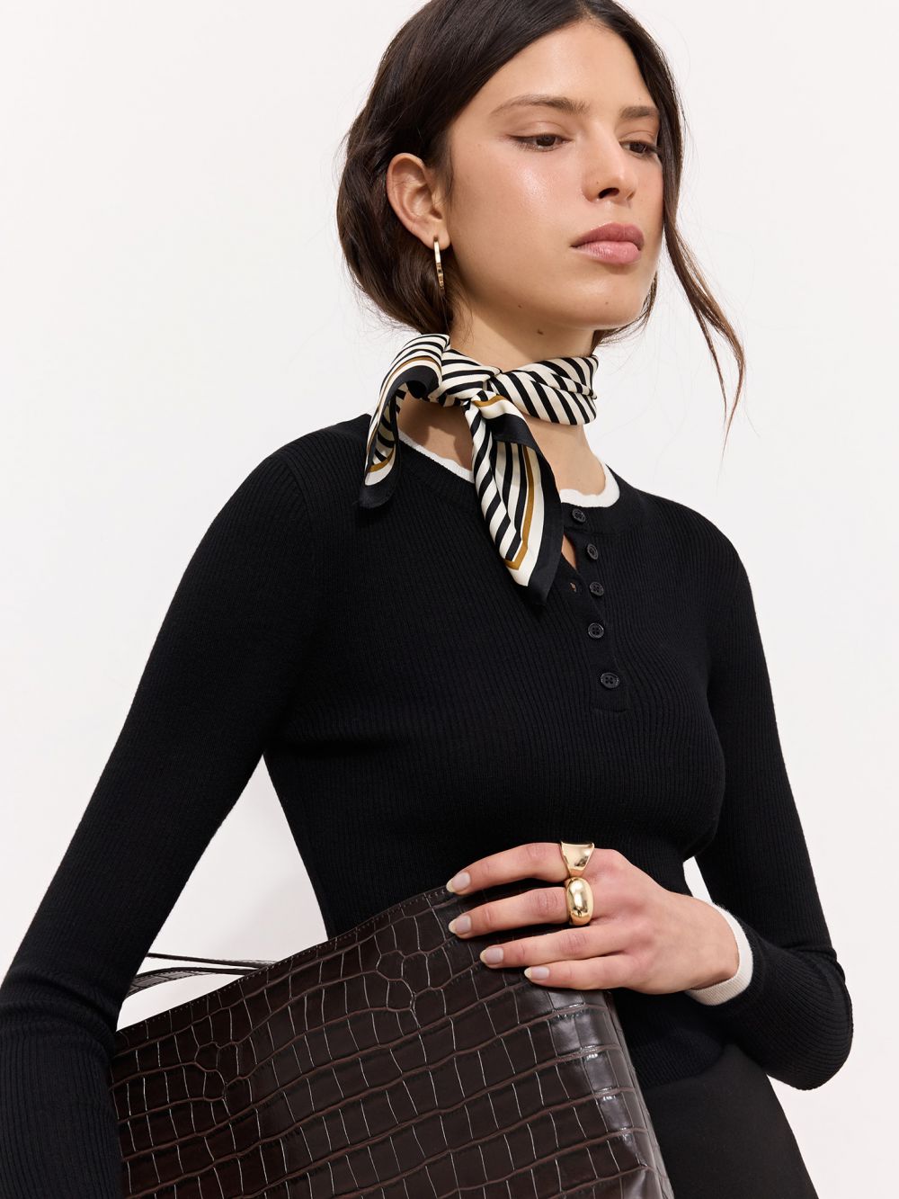 חולצה ארוכה סרוגה באפקט כפול