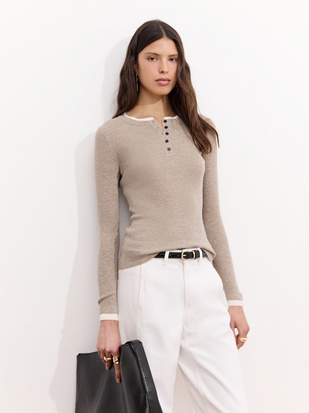 חולצה ארוכה סרוגה באפקט כפול