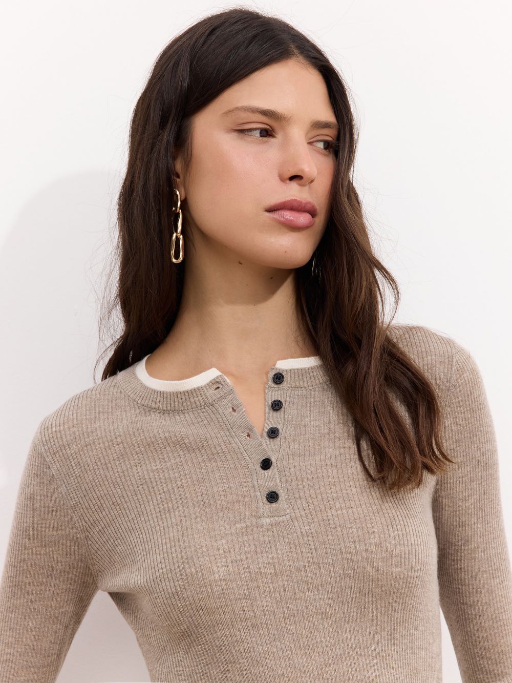 חולצה ארוכה סרוגה באפקט כפול