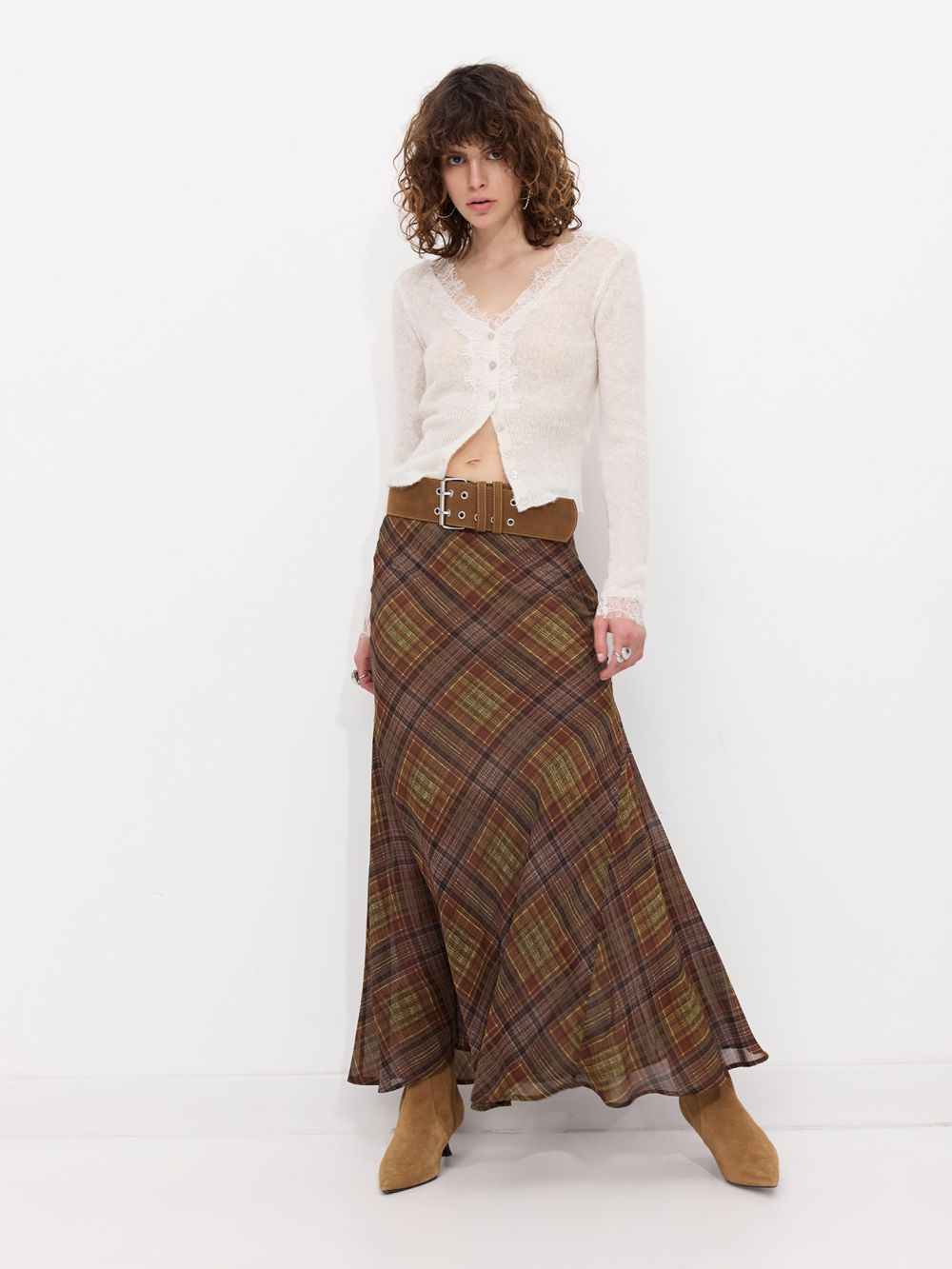 חצאית מקסי משובצת