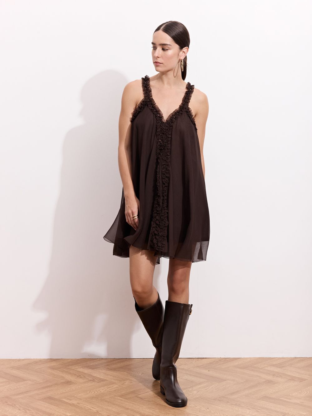 שמלת שיפון כיווצים