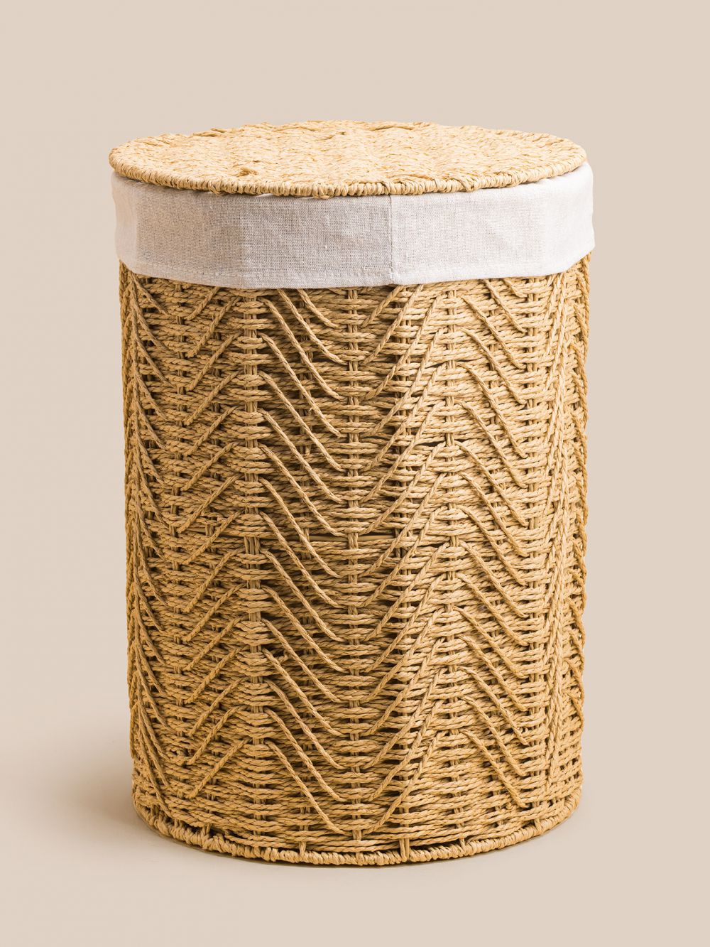 סל כביסה עגול מנייר עם ביטנת פשתן 50X54CM