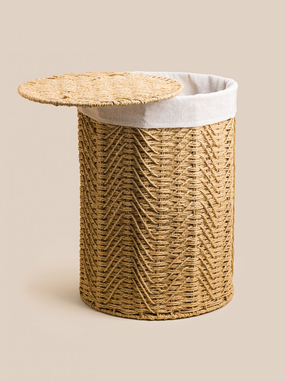 סל כביסה עגול  מנייר עם ביטנת פשתן 35X49CM