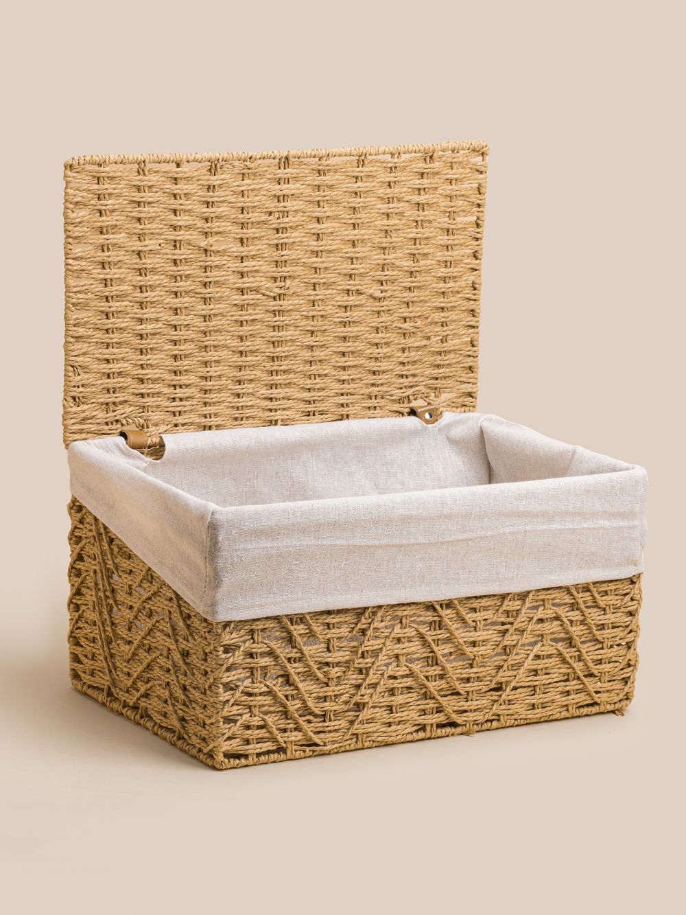 סל כביסה מנייר מלבני עם ביטנת פשתן 44X27X24CM