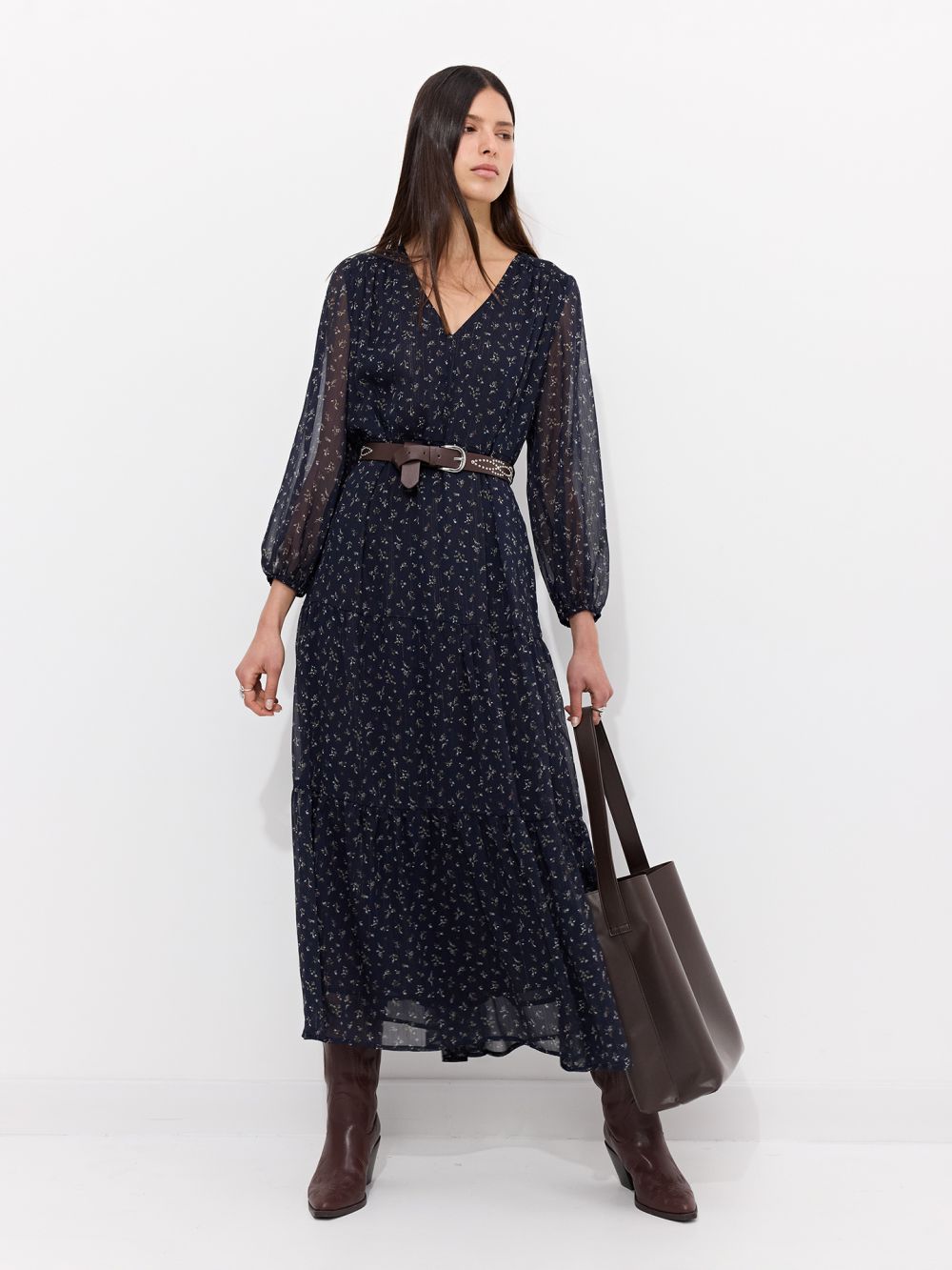 שמלת מקסי שיפון עם חגורה