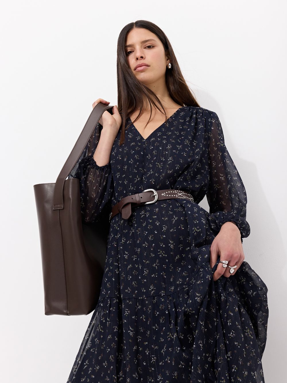 שמלת מקסי שיפון עם חגורה