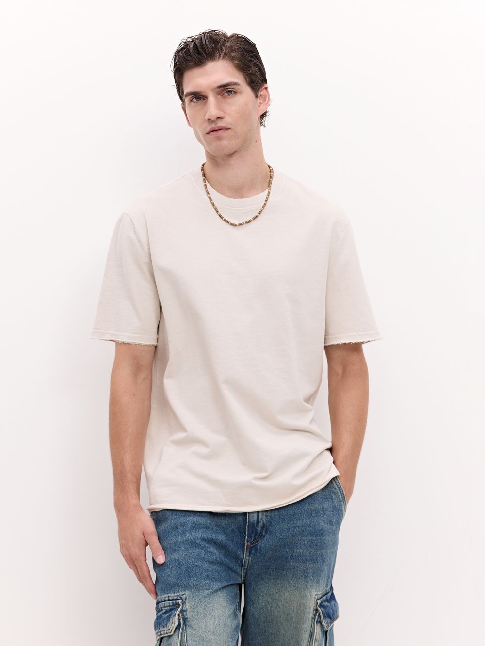 טי פרנץ׳ טרי עם קצוות כפולים פרומים