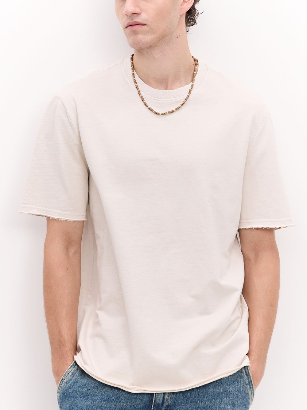 טי פרנץ׳ טרי עם קצוות כפולים פרומים