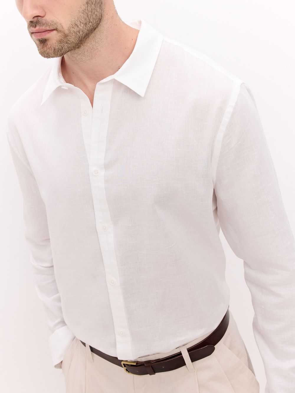 חולצה ארוכה מכובסת משולבת פשתן