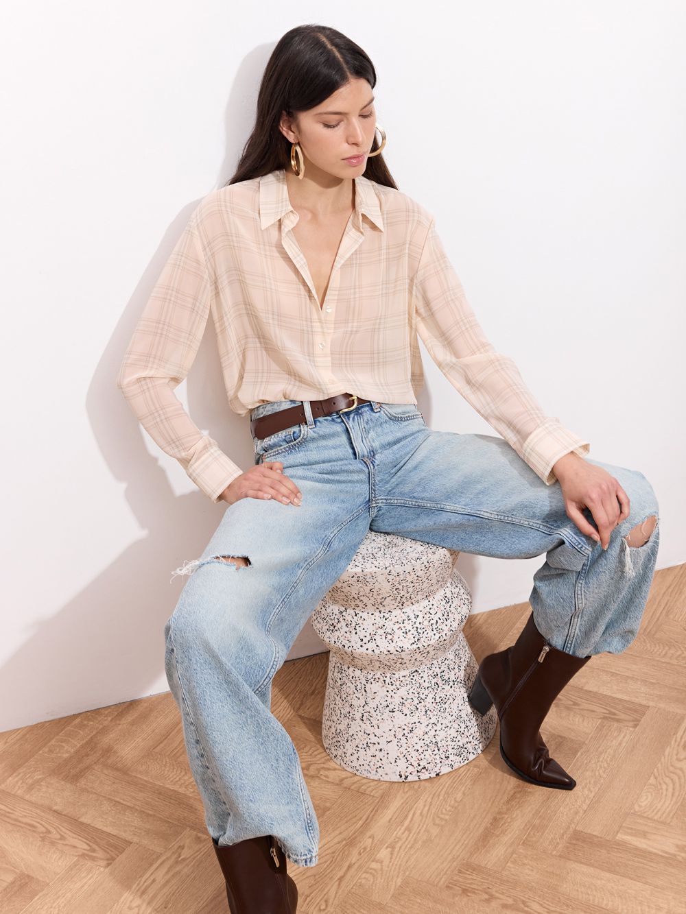 חולצת שיפון מכופתרת