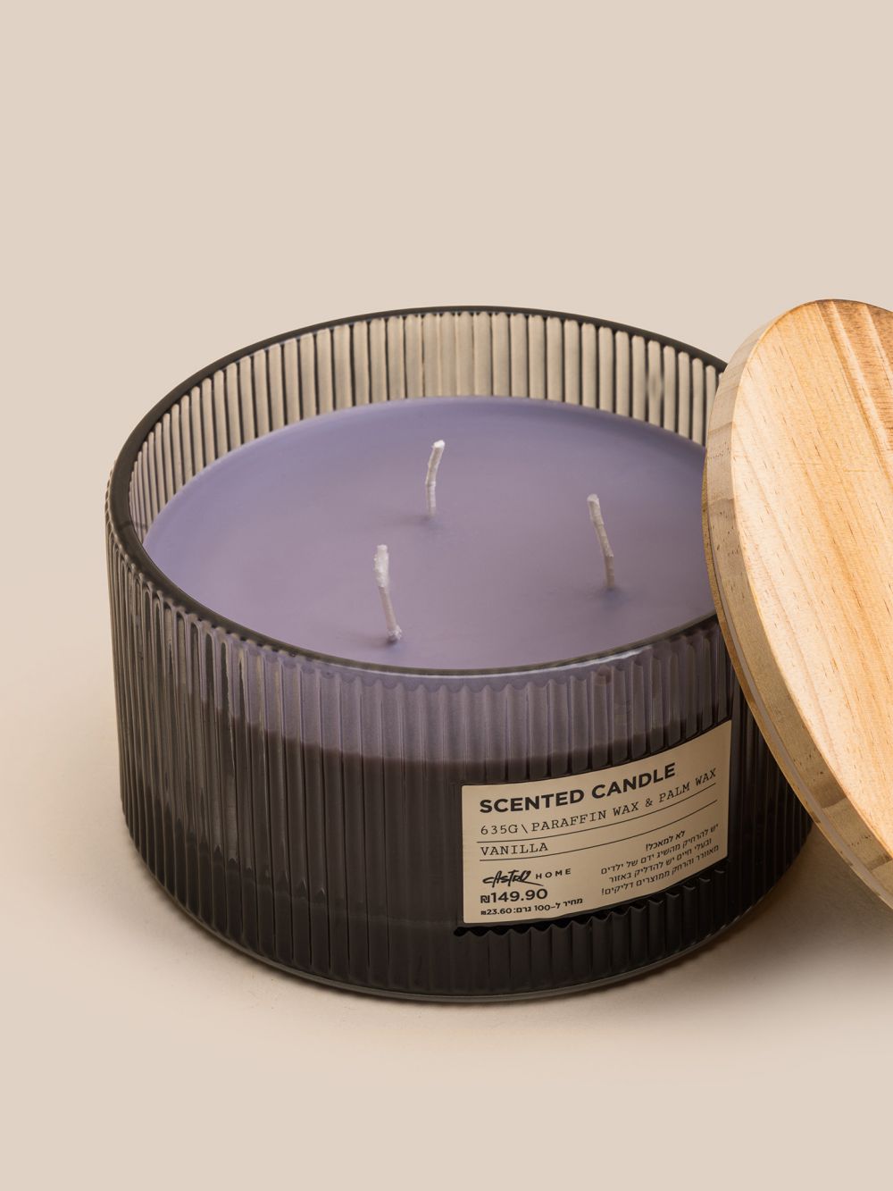 נר בכוס זכוכית פליסה 3 פתיליות