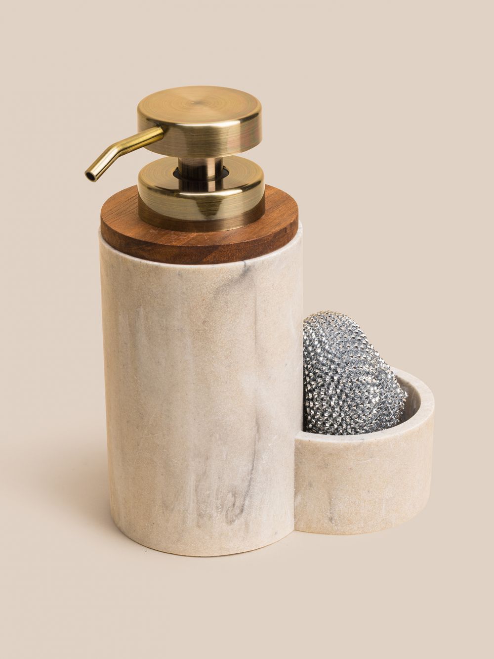 דיספנספר לסבון כלים במראה שיש-עץ