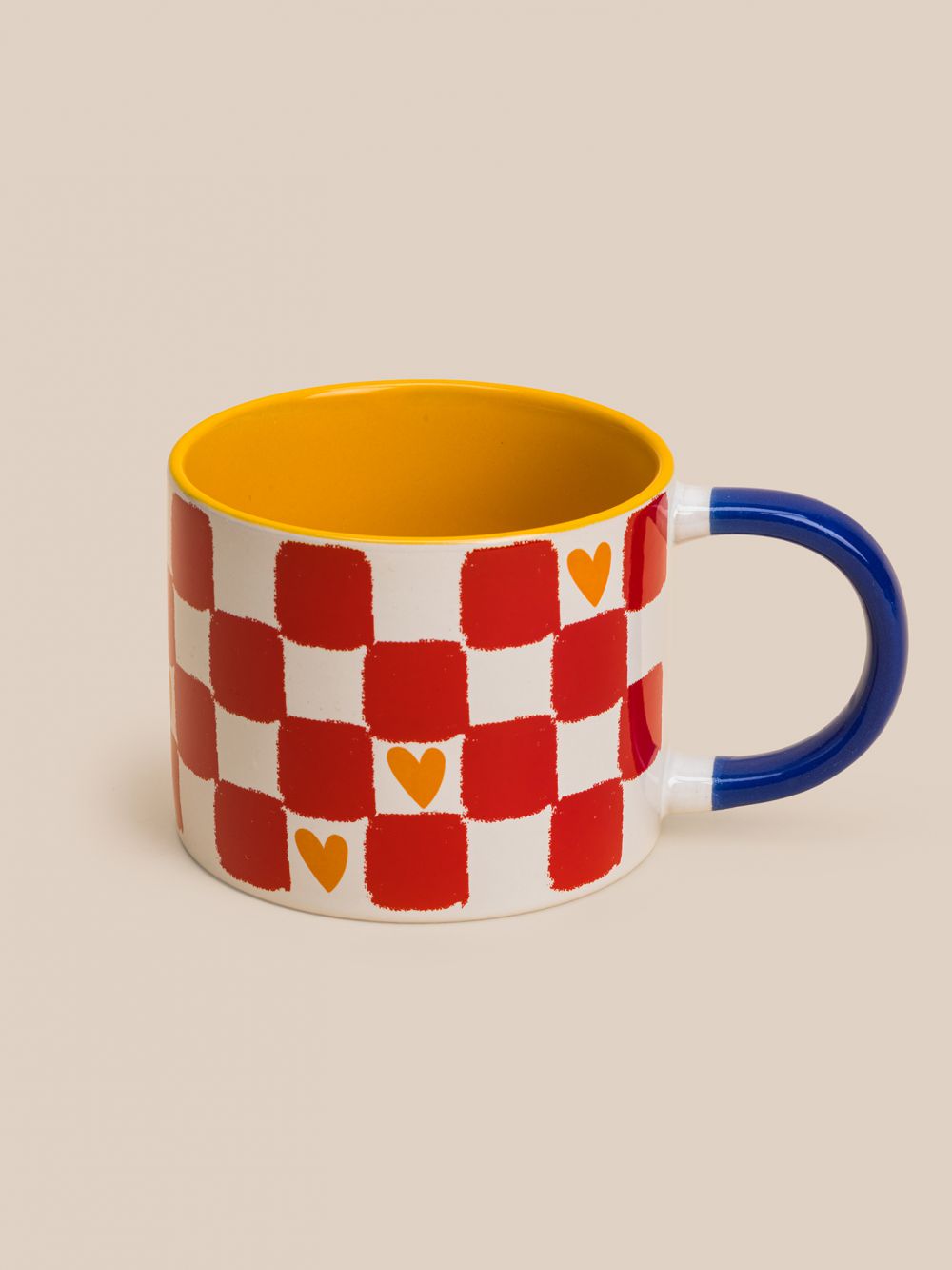 ספל לשתיה חמה משבצות ולבבות