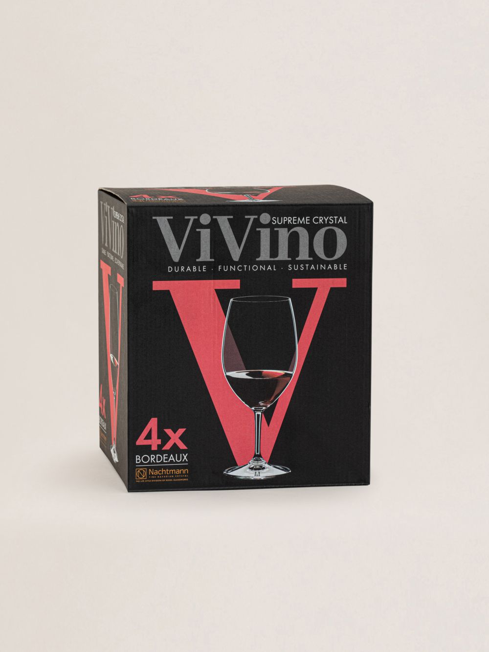 סט 4 כוסות יין קריסטל VIVINO בנפח 610 מ”ל