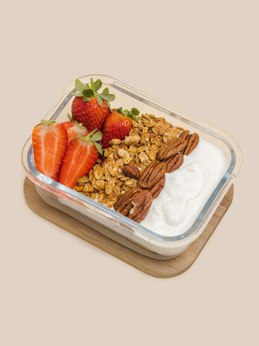 קופסת זכוכית מלבנית עם מכסה עץ 640 מ”ל