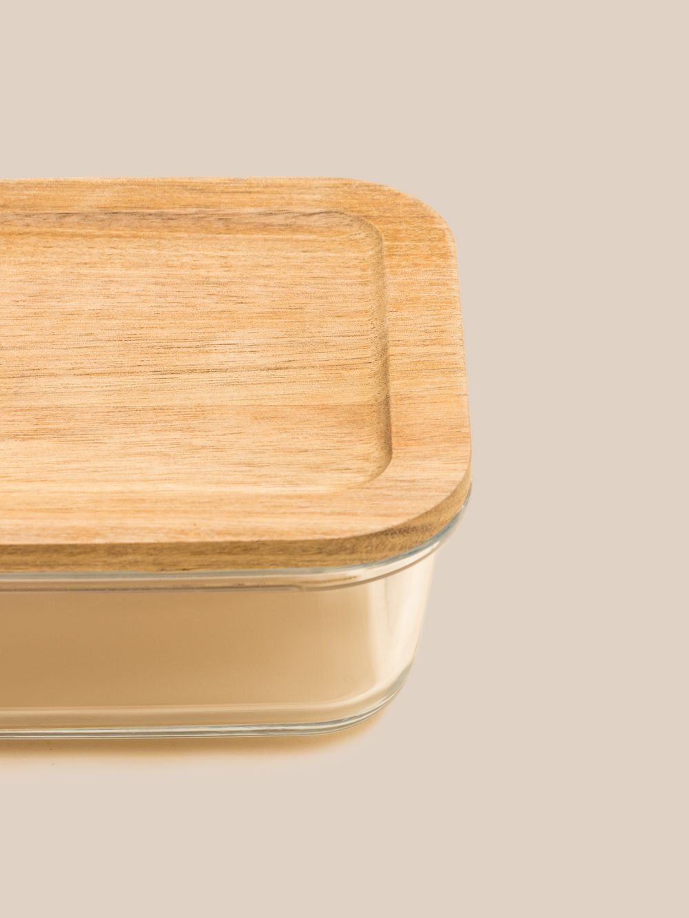 קופסת זכוכית מלבנית עם מכסה עץ 640 מ”ל