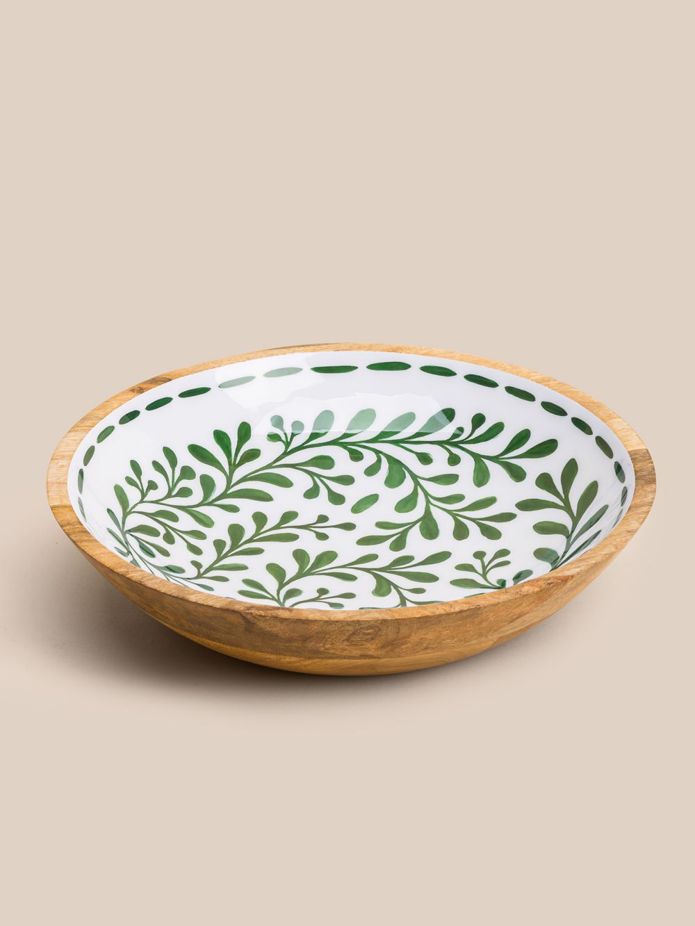 קערת עץ  עלים ירוקים 35.5X8 ס”מ