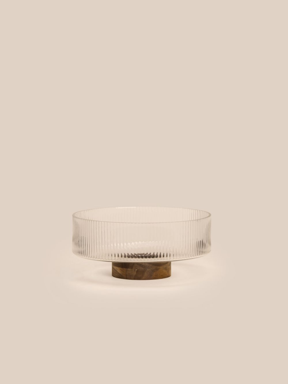 קערת הגשה מזכוכית עם בסיס עץ 26X11CM