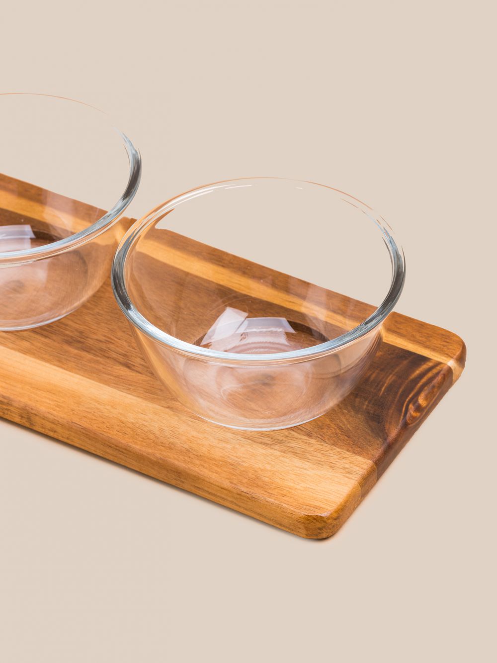 מגש עץ ושלוש קעריות זכוכית