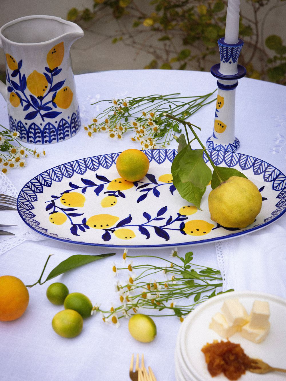 צלחת הגשה אובלית לימונים אתני 26.5X43CM