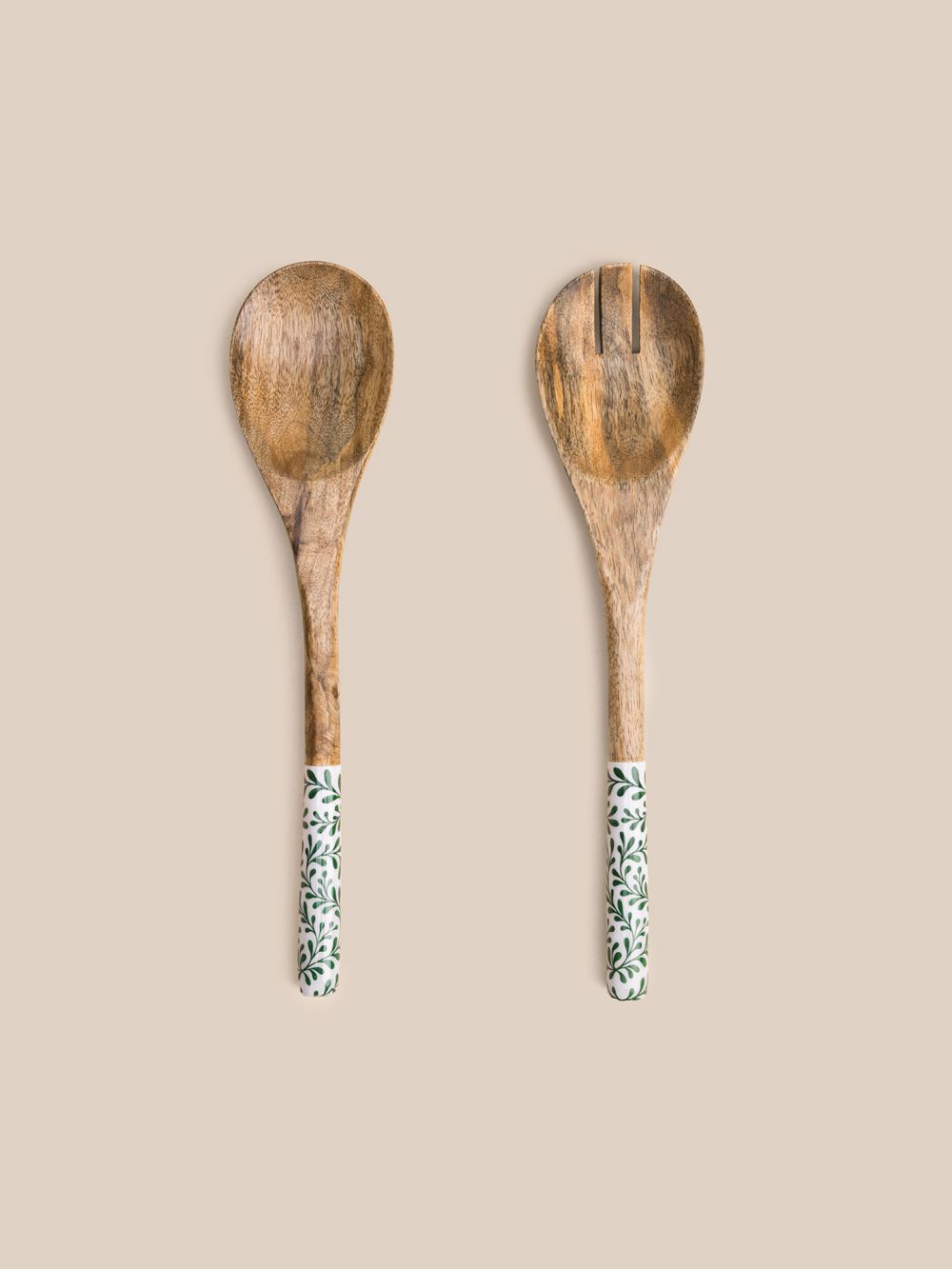 סט כפות הגשה מעץ  עלים ירוקים 30X7.5X2 ס”מ