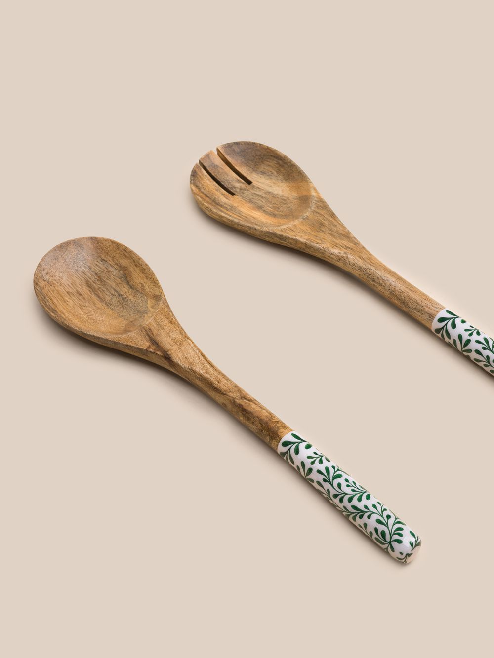 סט כפות הגשה מעץ  עלים ירוקים 30X7.5X2 ס”מ