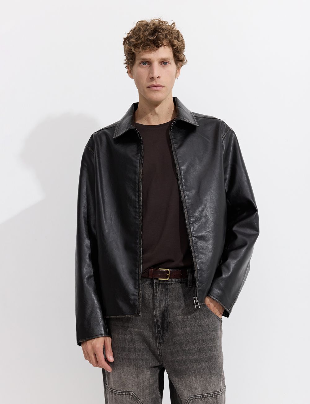 ג׳קט דמוי עור שטוף