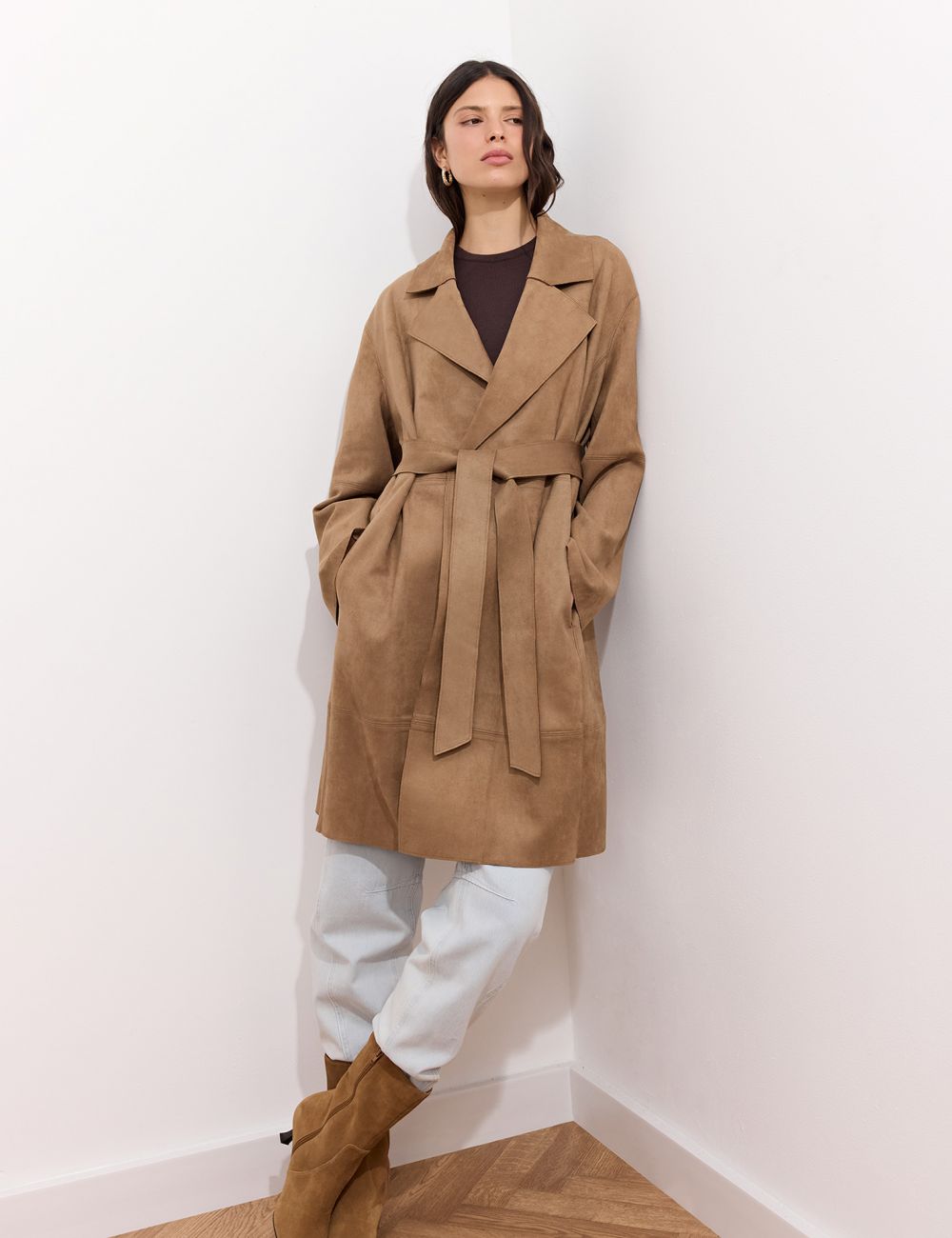 מעיל טרנץ׳ דמוי זמש