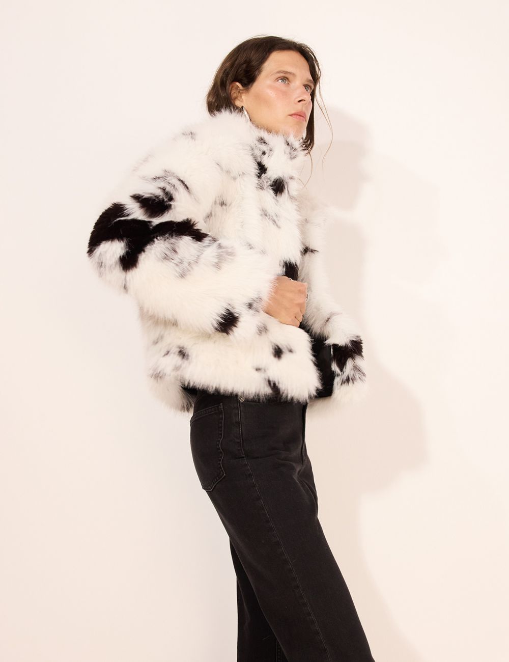 מעיל דמוי פרווה הדפס פרה