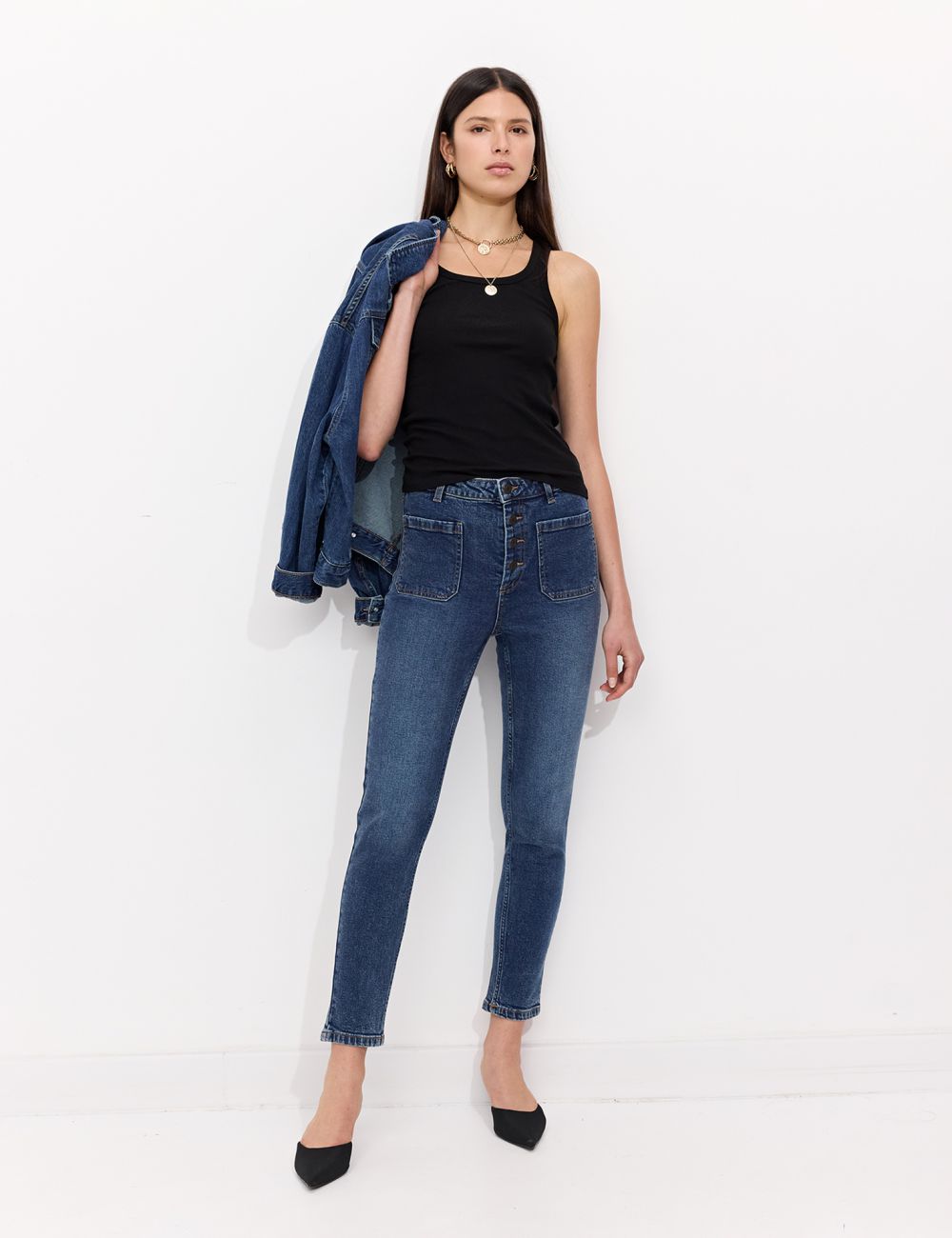 ג׳ינס SKINNY כפתורים וכיסים חיצוניים