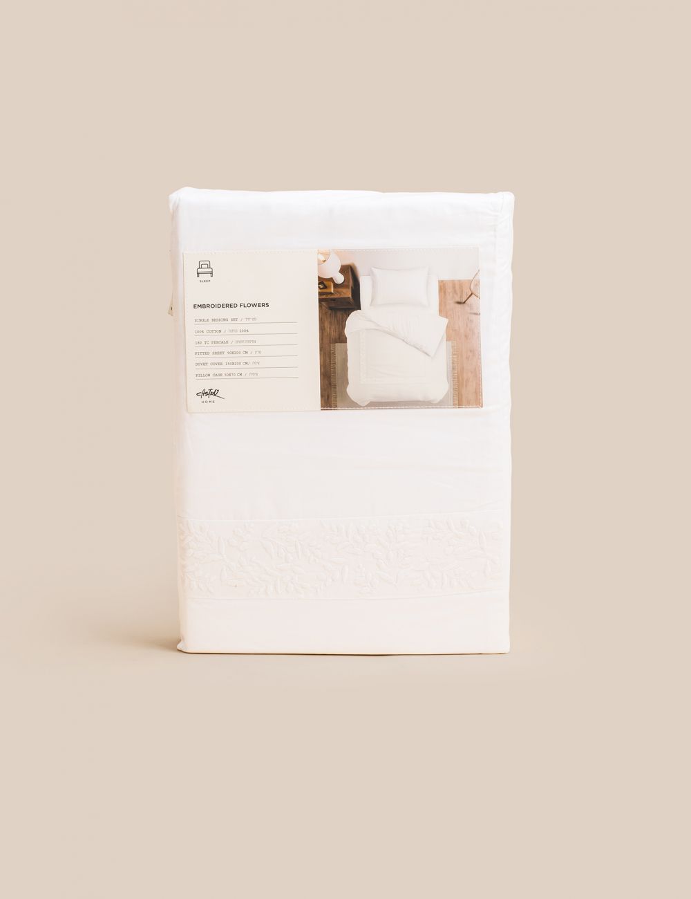 סט מצעים פרחים רקומים 180x200 ס״מ 180TC