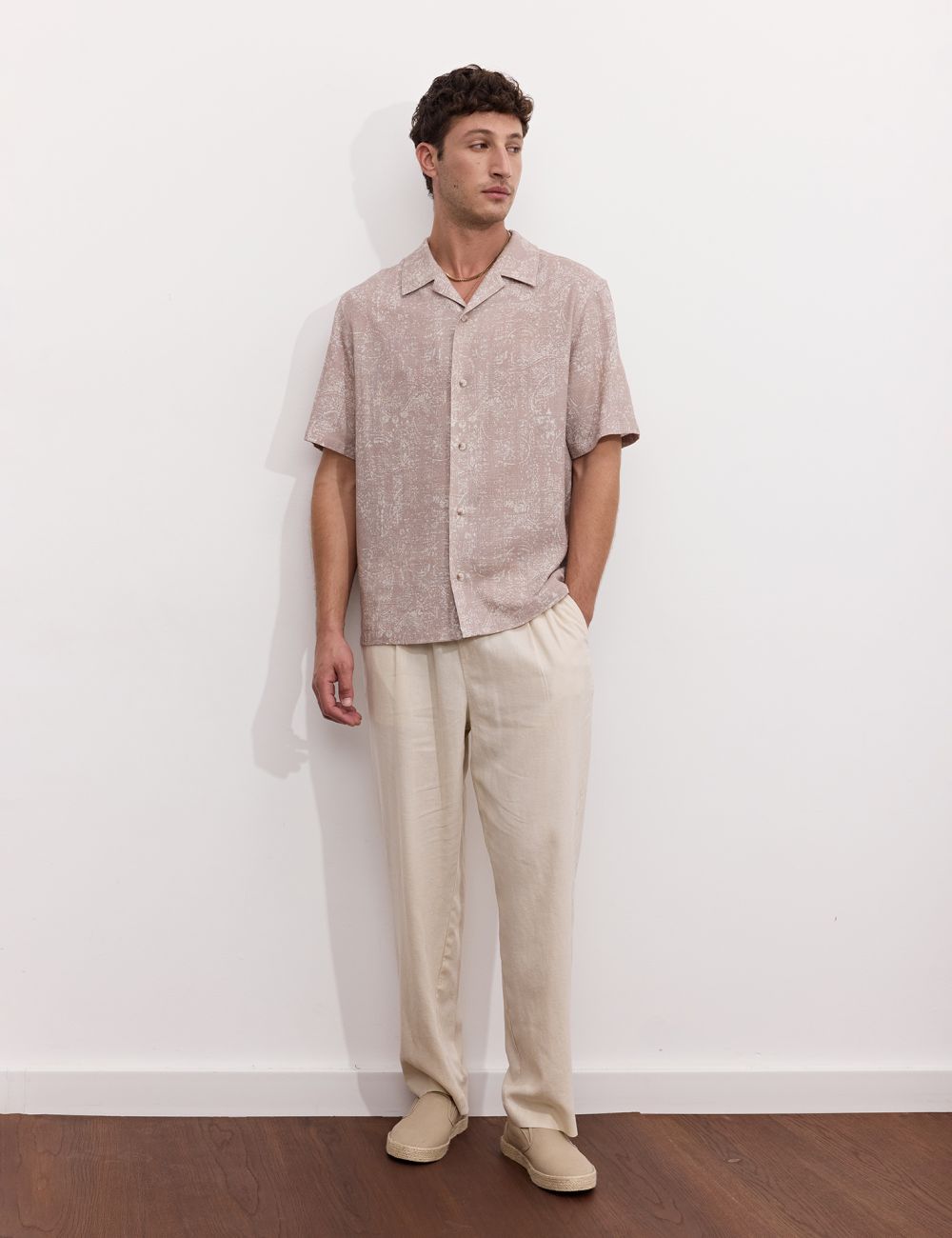 מכנסי תערובת פשתן עם גומי במותן