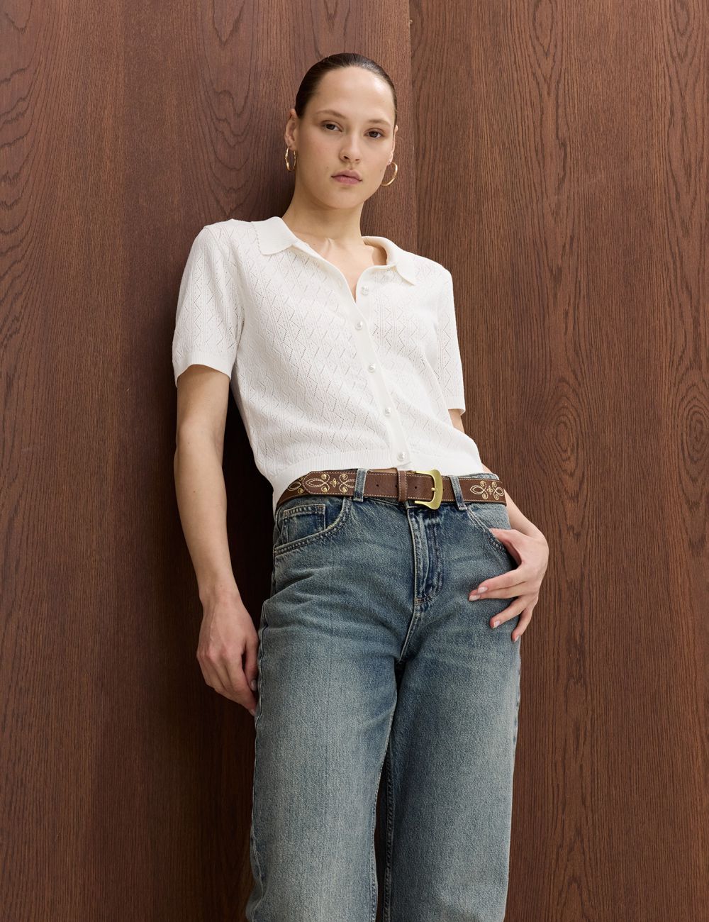 חולצה סרוגה עם צווארון וכפתורי פנינים