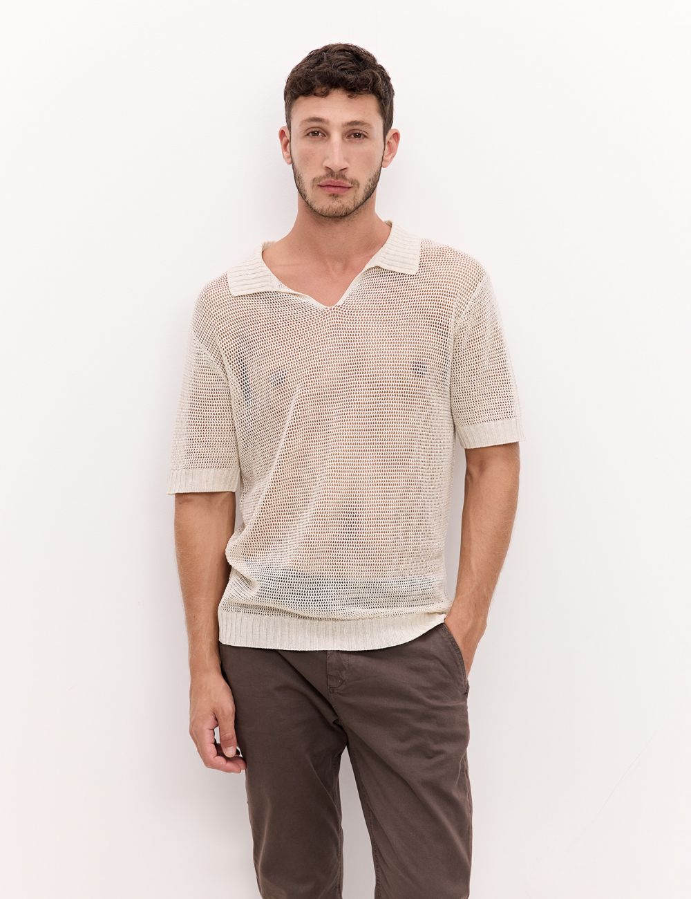 חולצת פולו בסריגה מרווחת