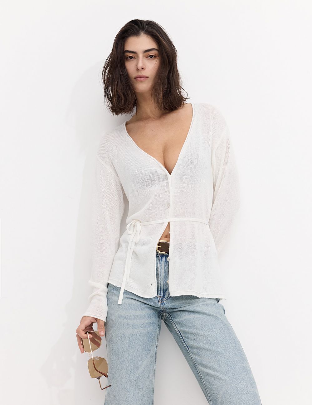 סריג קרדיגן עם חגורת קשירה