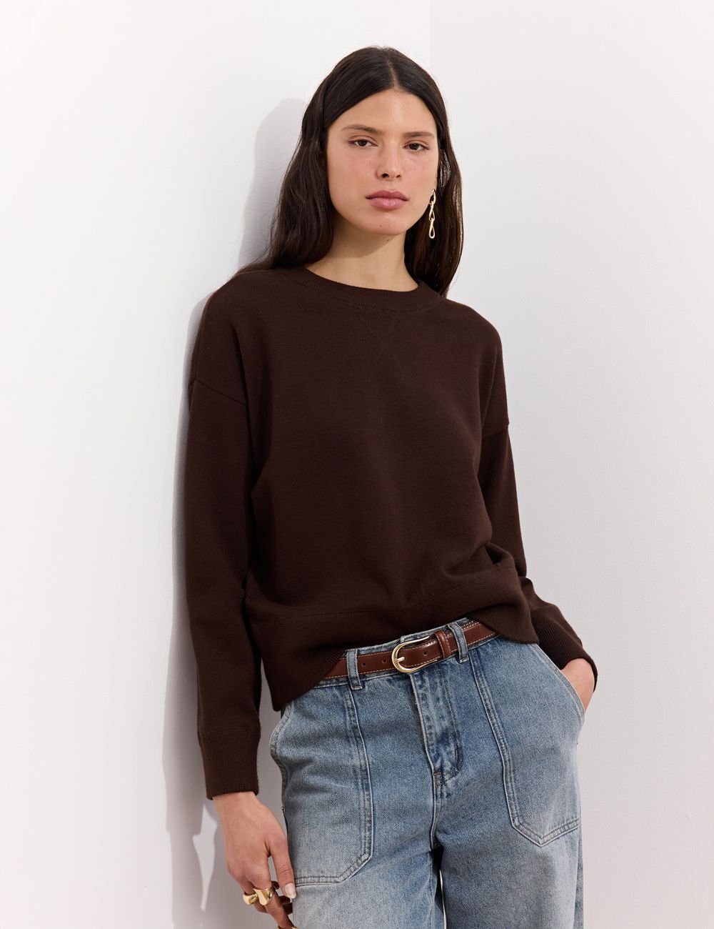 סווטשירט סריג חלק בסיומת ריב