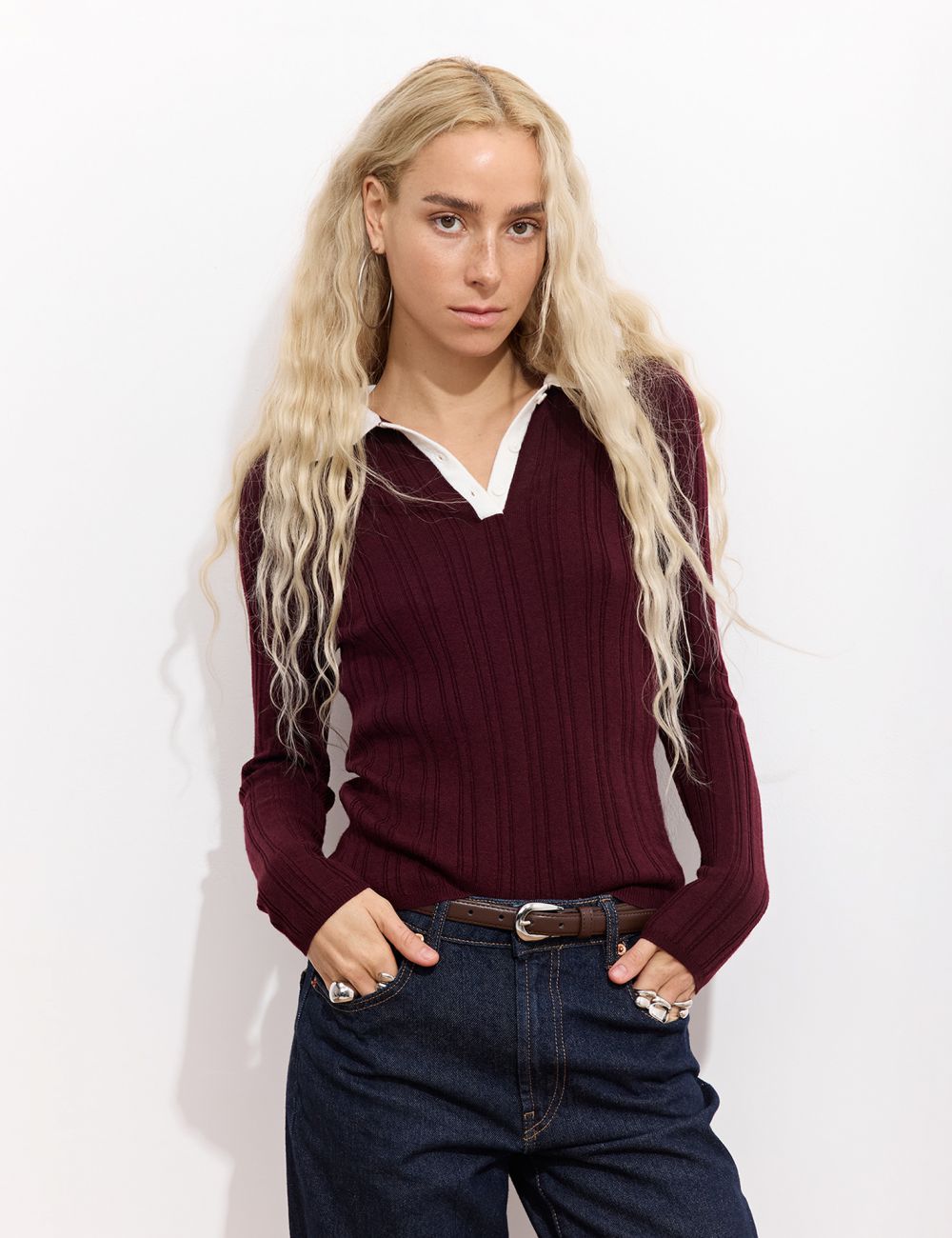 טופ ריב עם צווארון פולו