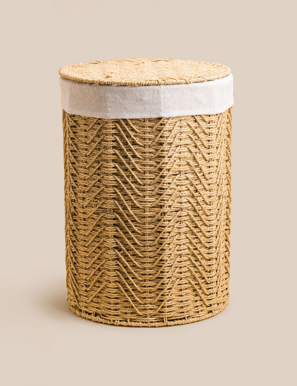 סל כביסה עגול מנייר עם ביטנת פשתן 35X49CM