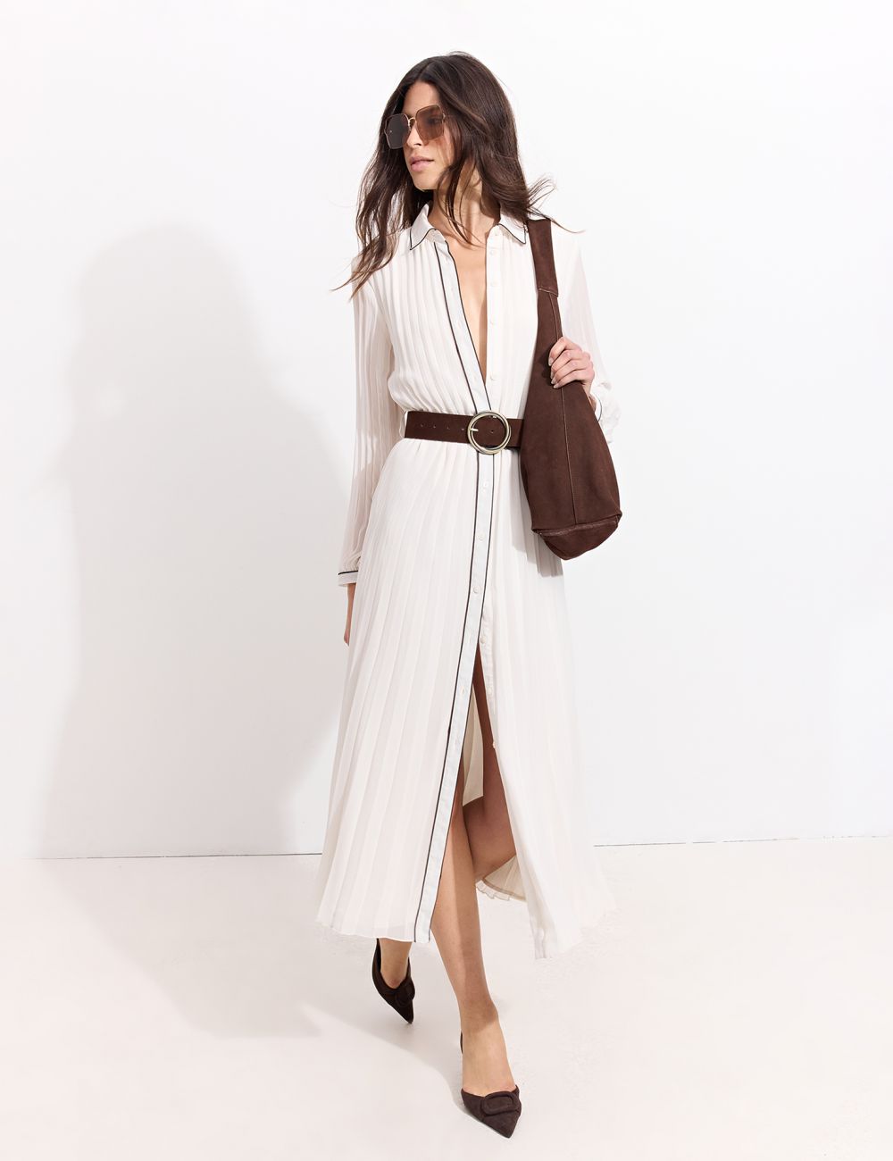 שמלת פליסה ארוכה עם חגורה