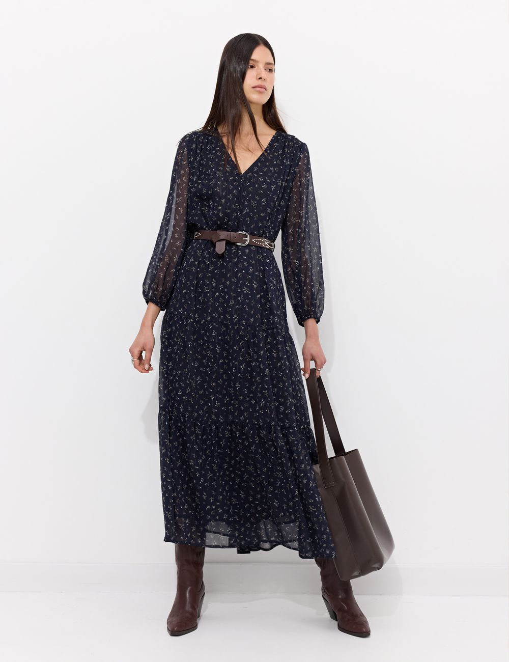 שמלת מקסי שיפון עם חגורה