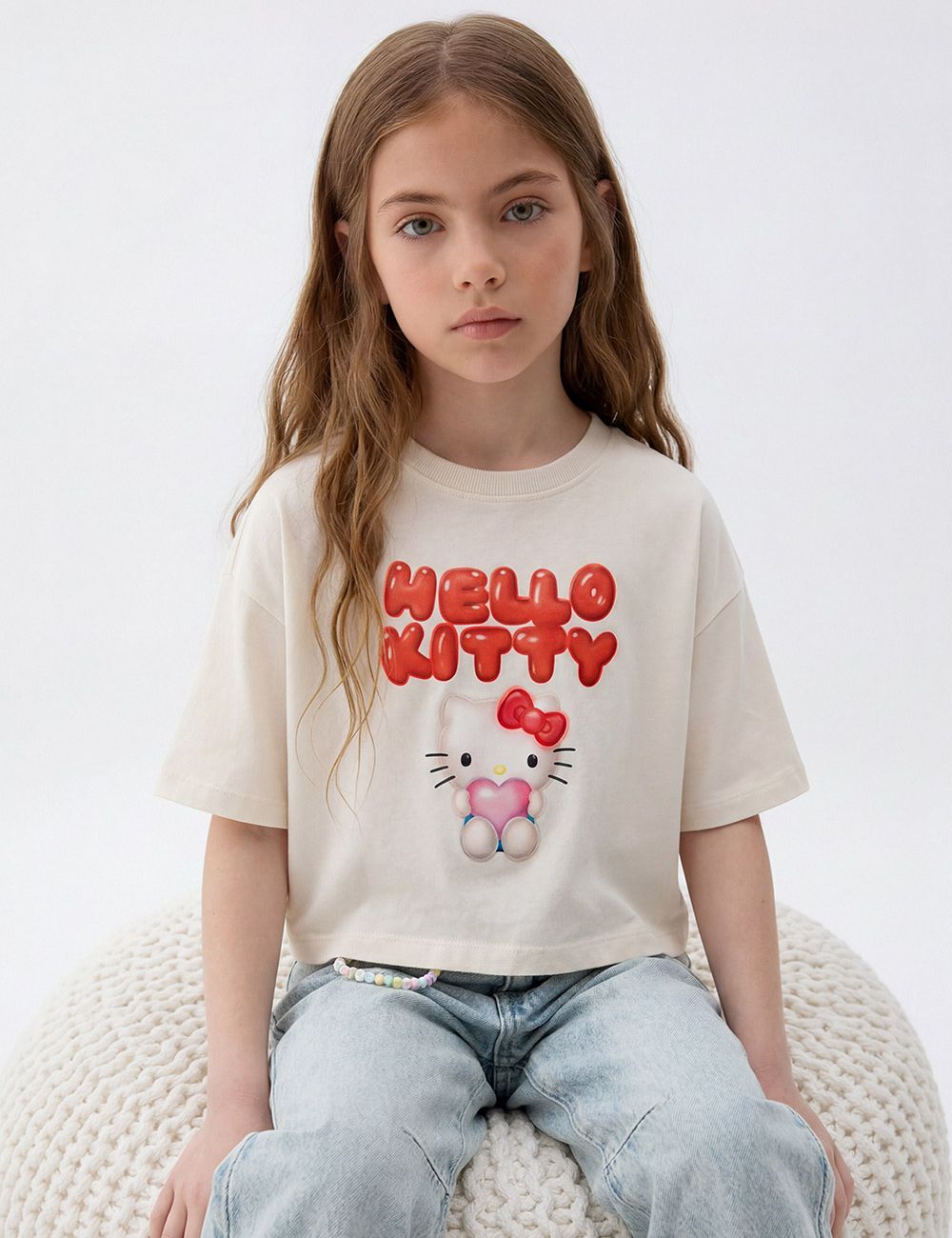 חולצת קרופ מודפסת Hello kitty
