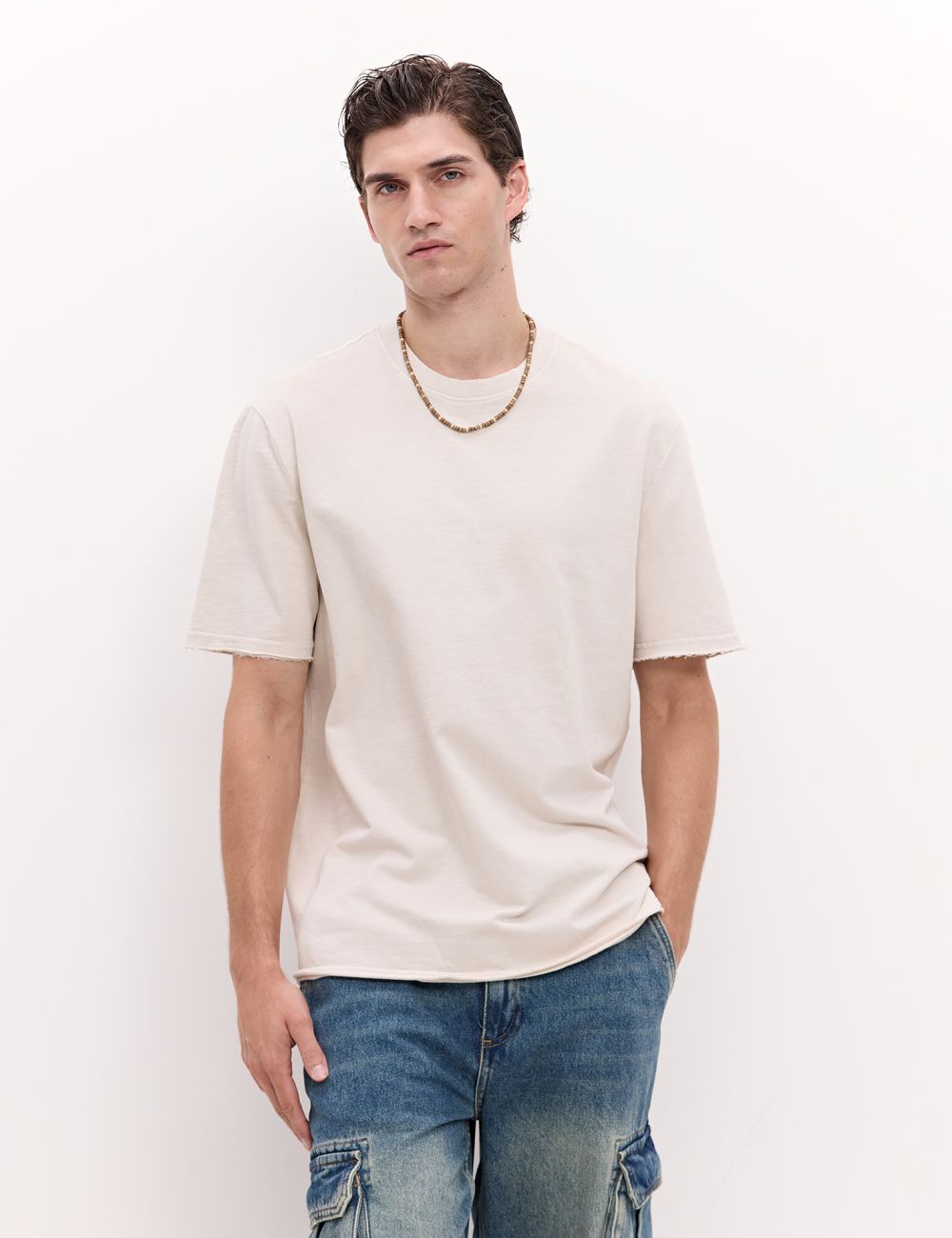 טי פרנץ׳ טרי עם קצוות כפולים פרומים